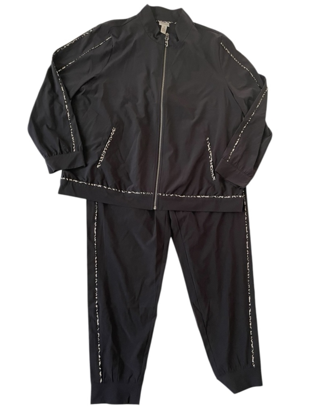 Chico's Weekends Matching Zip Jacket Joggers Leopard Print piping Large casual